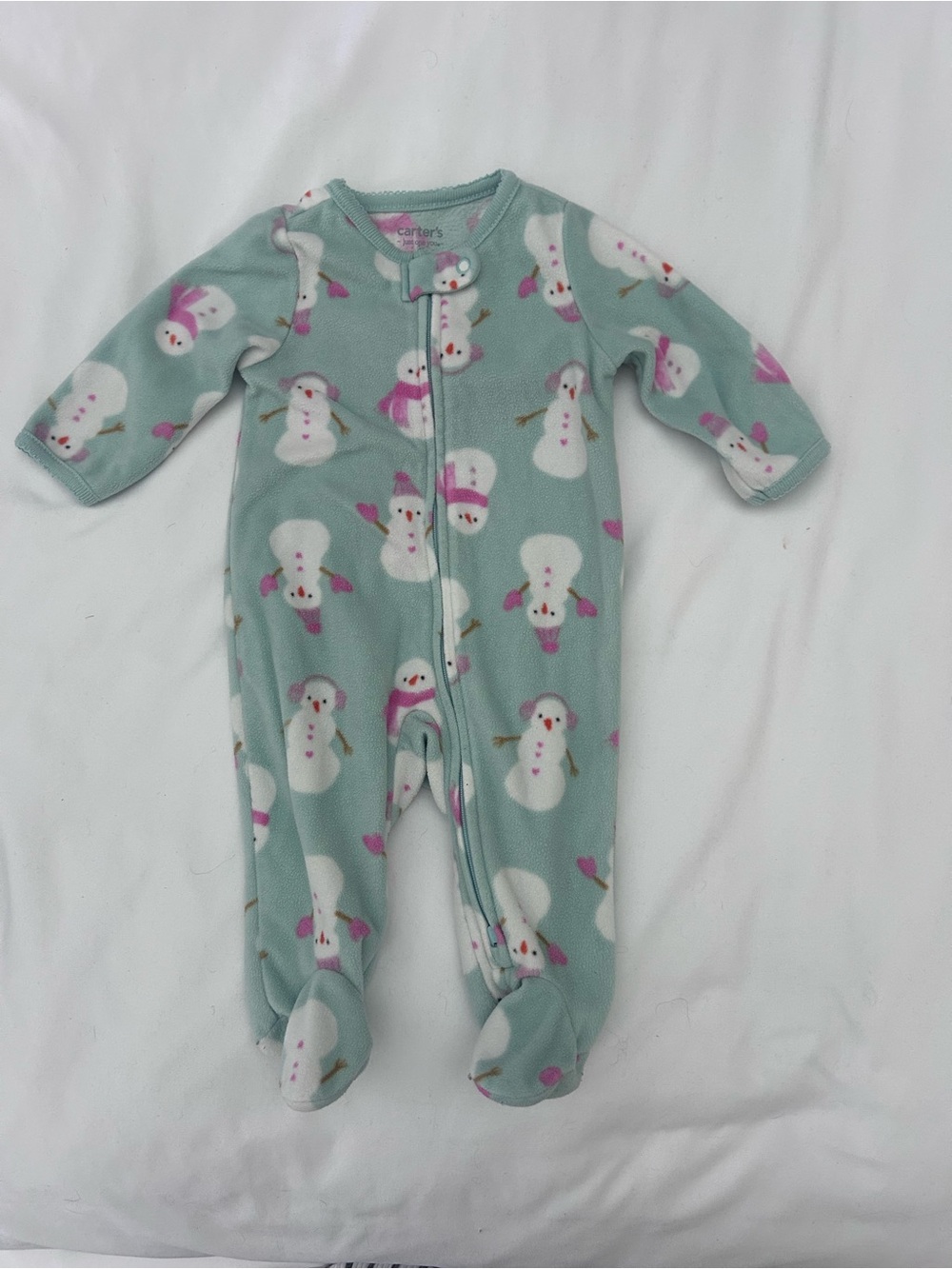 Carter's Mint Green Snowman Fleece Footed One-Piece